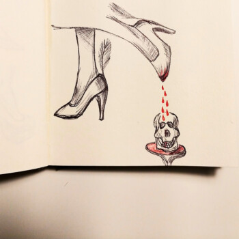 Ballpoint pen. picture of high heels and a skull